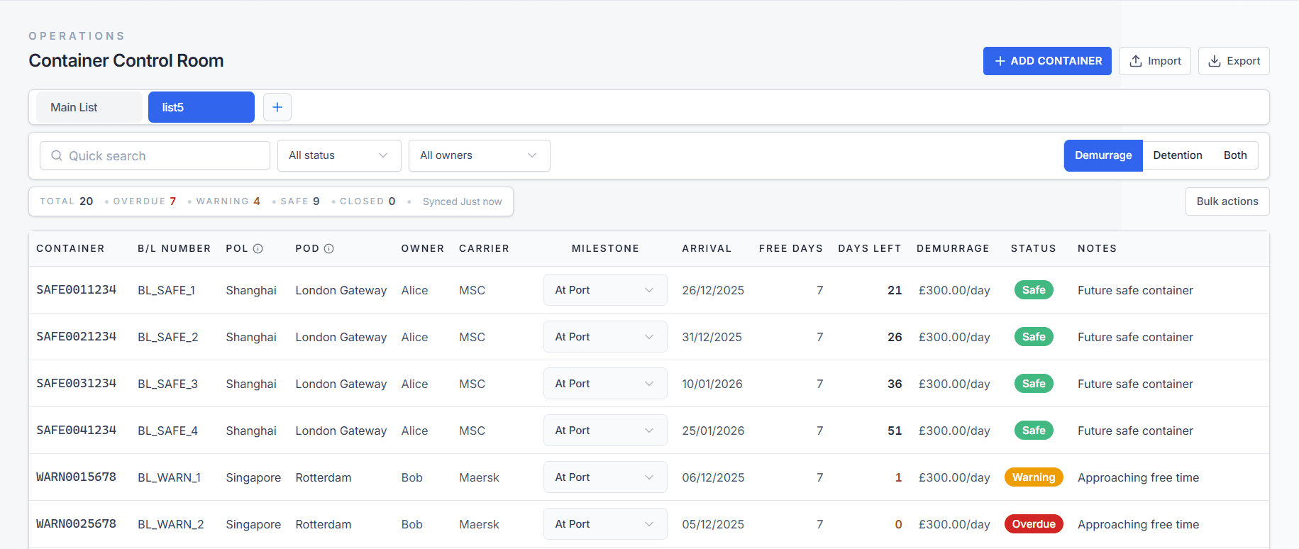 Container control room